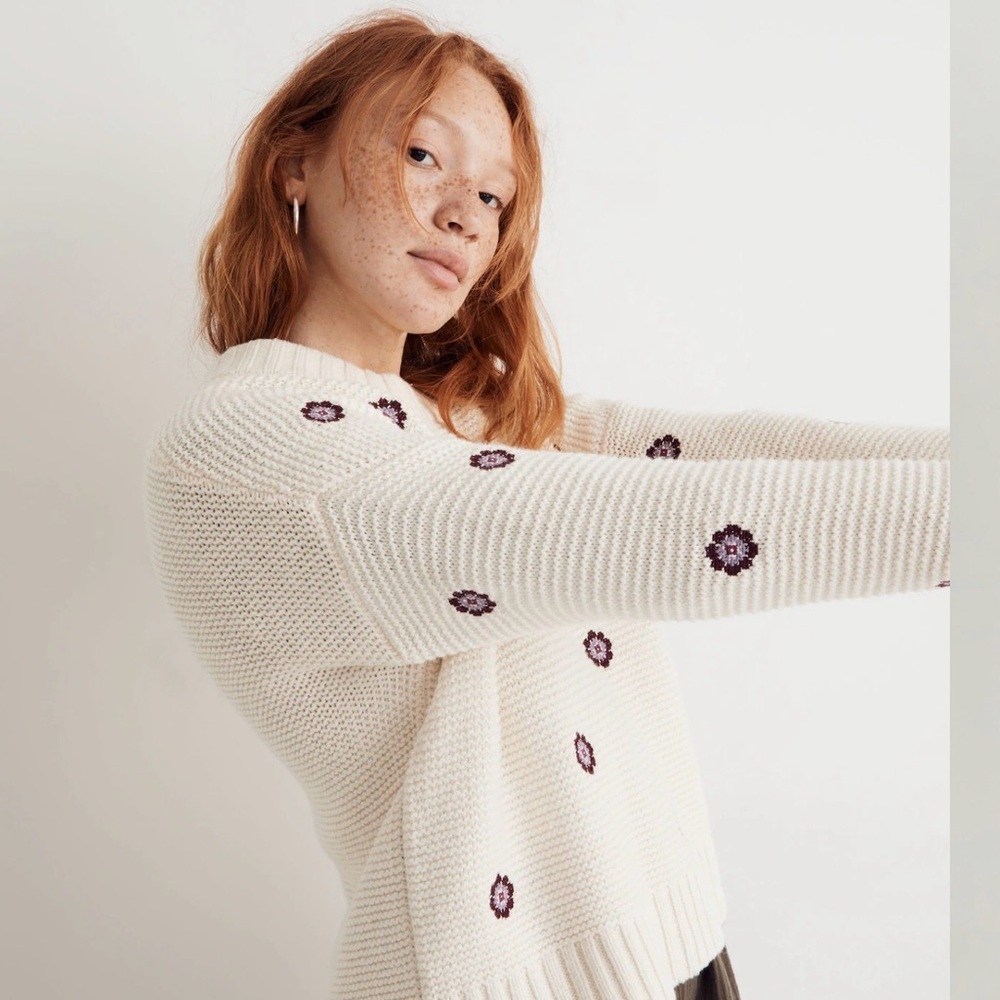 MADEWELL Medallion Embroidered
Pullover Sweater Ivory size M